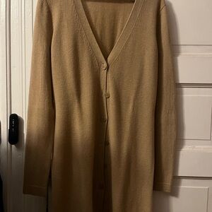 Camel V-Neck Button-Up Sweater